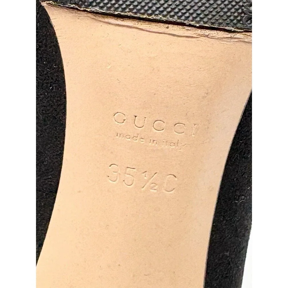 Gucci Black Suede Pointed Toe Knee High Boots Vintage Size EU 35.5